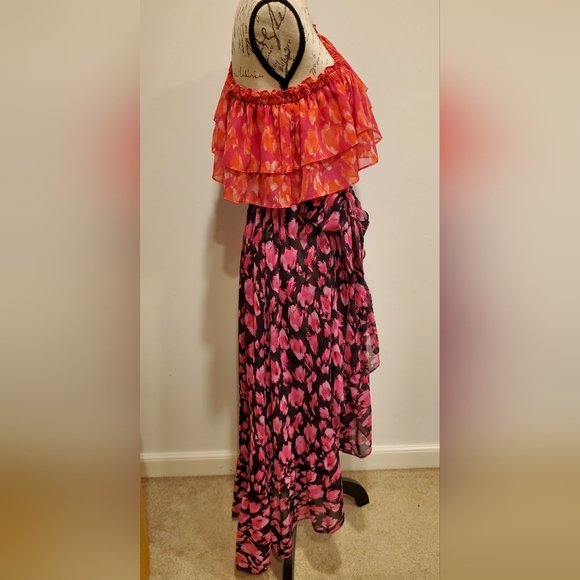 LA MISA Orange and Pink Ruffled One-Shoulder Dress, Size M - Picture 3 of 14